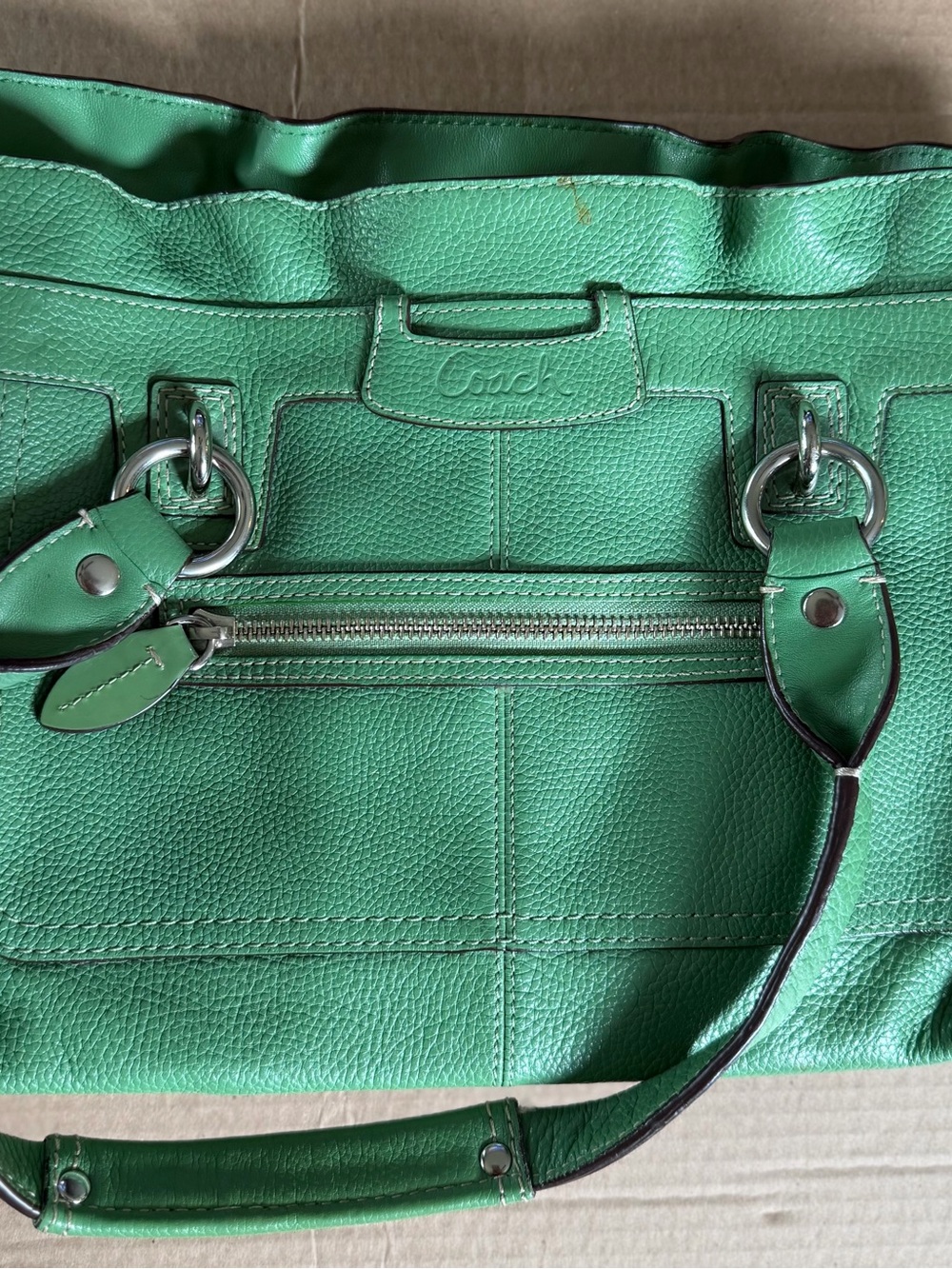 Coach Green Leather Tote Bag